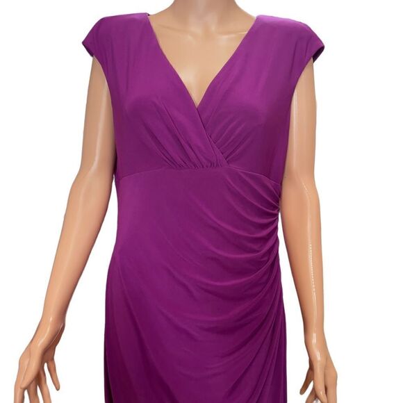 Lauren Ralph Lauren Purple V-Neck Ruched One Side Faux Wrap Dress Size 14 - Picture 3 of 13